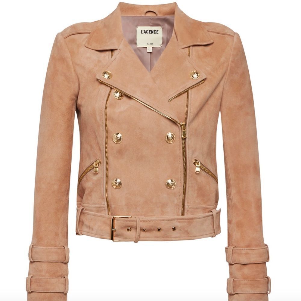 L’AGENCE $1595 Billie Belted Suede Biker Jacket in Capuccino Suede *miss… - Picture 6 of 14